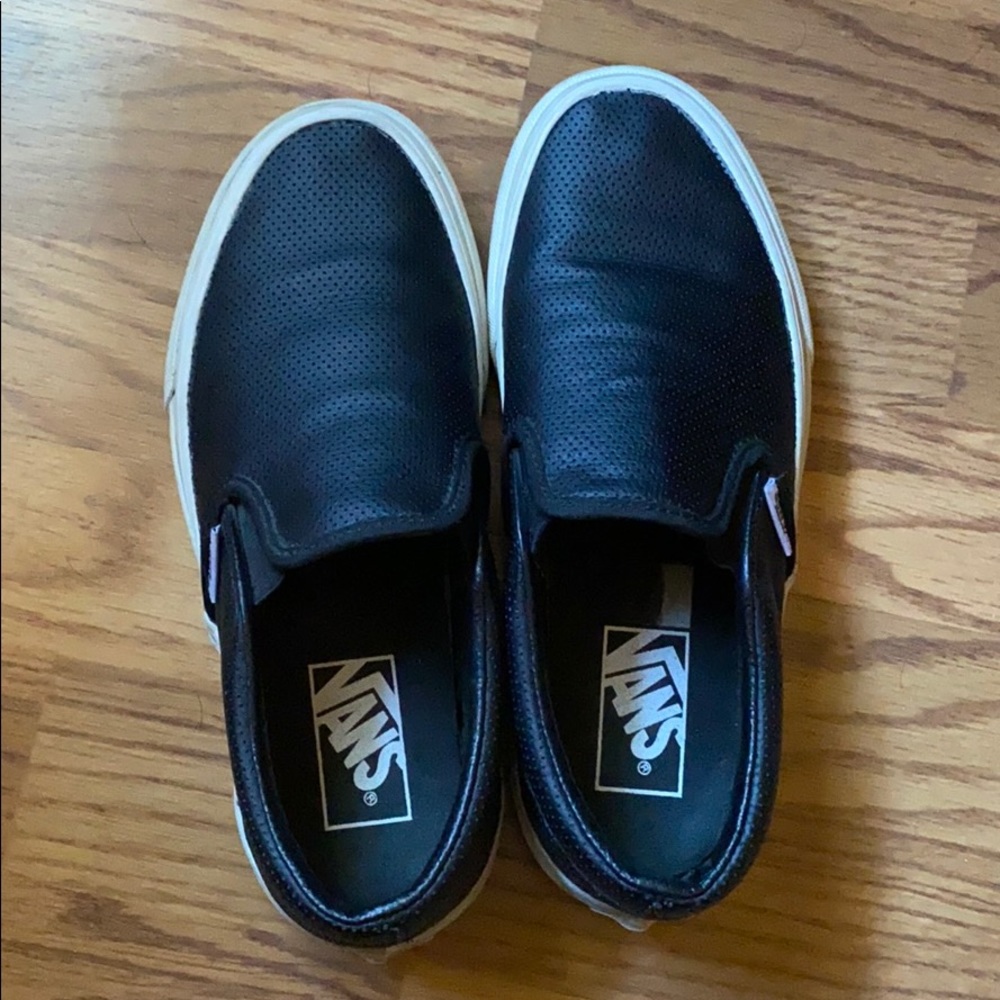 Black leather perforated slip on vans